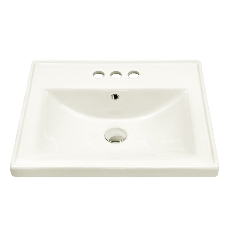 Dekorman 16.7'' White Ceramic Rectangular Dropin Bathroom Sink with